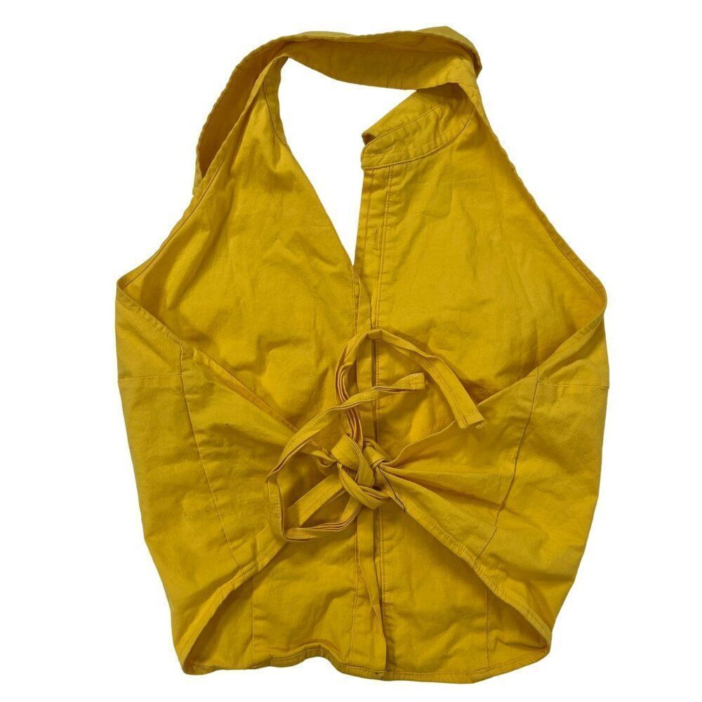 Vintage Y2K Yellow Casual Preppy Sleeveless Collared Summer Halter Crop Top / M - Picture 6 of 8